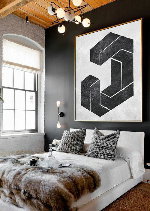 Abstract Painting Extra Large Canvas Art,Oversized Minimal Black And White Painting - Art Work